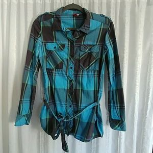 Plaid cotton button down top